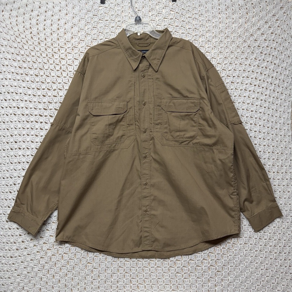 5.11 Tactical Shirt Men's 2XL Brown Ripstop Vented Button Down Long Sleeve
